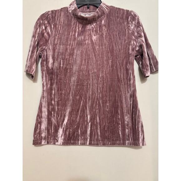 Anthropologie Pilcro Velvet Pink Rose Mock Neck Short-Sleeve Top Small New - Picture 2 of 6